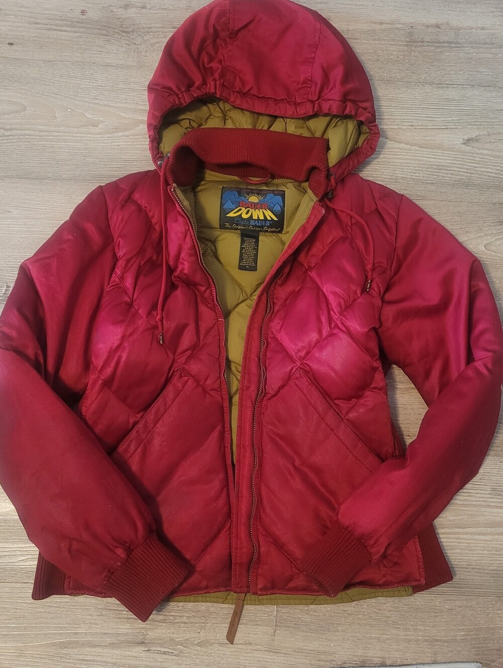 Eddie Down by Eddie Bauer Red Hooded Puffer Jacket Medium